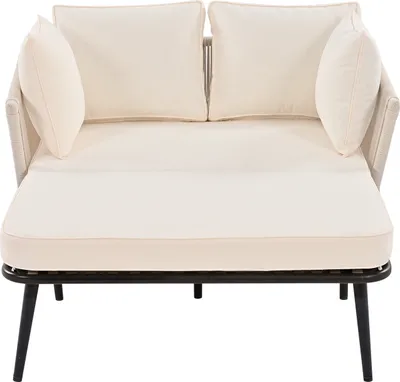 Produktbild von Merax Gartensofa mit Stahlrahmen und Kissen, Gartenliege für 2 Personen, Gartenmöbel Set Sonnenliege Gartenloungeset Balkonset, Weiß