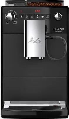 A front view of a black Melitta Latticia OT coffee machine.