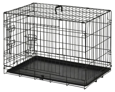 Productafbeelding van PawHut Hondenkooi, Transportkooi, Draadkooi met rooster, zwart, 75 x 48,5 x 53 cm