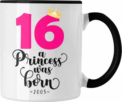 Produktbild von Trendation - 16. Geburtstag Mädchen Tasse Geschenk zum Sechtzehnten Geburtsagsparty Grafik Krone  16 Jahre Alt Teenager Prinzessin (Schwarz)