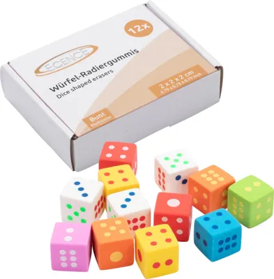Produktbild von ECENCE 12x Radiergummi Würfel, Radierer-Set, Mitgebsel Kindergeburtstag, Giveaway, Spielzeug zum L