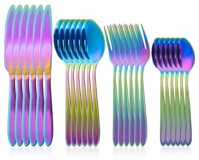 Imagen del producto de Juego de cubiertos de acero inoxidable, de 24 piezas para 6 personas, con acabado espejo, apto para lavavajillas, para uso doméstico