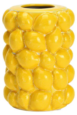 Produktbild von Gelbe Keramikvase mit erhabener Zitrusfrucht Struktur 12 x 16 cm