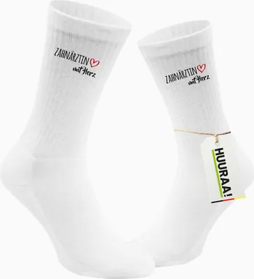 Produktbild von Huuraa Uni Socken Zahnärztin mit Herz 37/41 White Baumwolle Tennissocken Geschenkidee