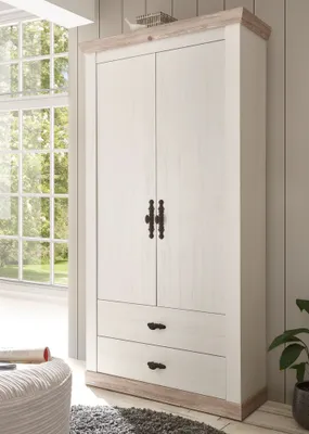 Produktbild von Flur Garderobenschrank FERNA-61 in Pinie weiß Nb. mit Absetzungen in Pinie dunkel Nb., B/H/T: ca. 107/201/38 cm
