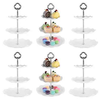 3-stufiger Cupcake-Ständer, 6 Stück, Kunststoff, Silber, rund
