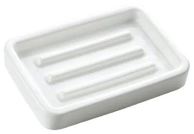 Immagine prodotto di Portasapone in Vetroceramica, con scanalature, rettangolare, bianco, 12,2 x 8,9 cm