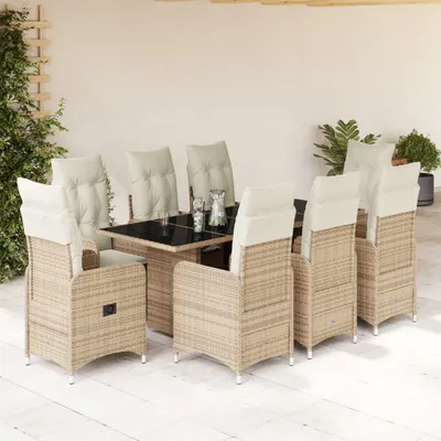 Produktbild von Maison Exclusive - 9-tlg. Garten-Bistro-Set mit Kissen Beige Poly Rattan