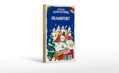 Produktbild von Holzschild Weihnachtsgrüße FRANKFURT Geschenk Dekoration 12x18 cm