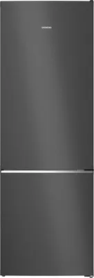A front view of a gray Siemens refrigerator-freezer combination.