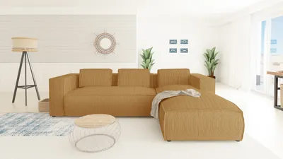 Produktbild von S-STYLE MÖBEL - Modernes Ecksofa Bello aus Honig Cord mit Ottomane rechts und weichem Sitz, B/T/H: 262 cm / 176 cm / 64 cm