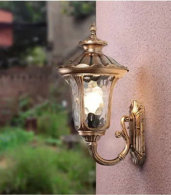 Produktbild von Gartenlampe Außenleuchte Außenwandleuchte BD-1 46cm in antikem Look, Aluguß in Braun/Gold, Echtglas-Scheiben Retro/Vintage E27-Fassung (BD-1)