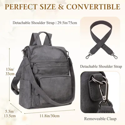 Produktbild von Rucksack für Frauen, Diebstahlsicherung Schultertasche, wasserdicht Leder, groß, schwarz, für Reisen