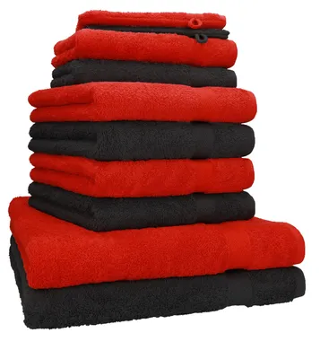 Produktbild von Betz 10-tlg. Handtuch-Set PREMIUM 2 Duschtücher 4 Handtücher 2 Gästetücher 2 Waschhandschuhe Farbe: schwarz & rot