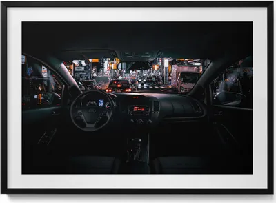 Produktbild von Auto in Tokio– Wandbild mit Rahmen – Gerahmtes Bild  – Wanddekoration – 100x70 cm –  Schwarz Rahmen