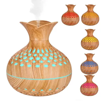 Produktbild von Luftbefeuchter,Leiser Aroma Nebler mit Holzoptik & Blumen-Design,7-Farb-LED, Tisch Luftbefeuchter 300 ml, Nachtlicht für Schlafzimmer, Auto