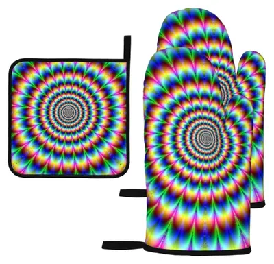 Produktbild von Ofenhandschuhe und Topflappen, Batikdruck, hitzebeständig, waschbar, 3 Stück