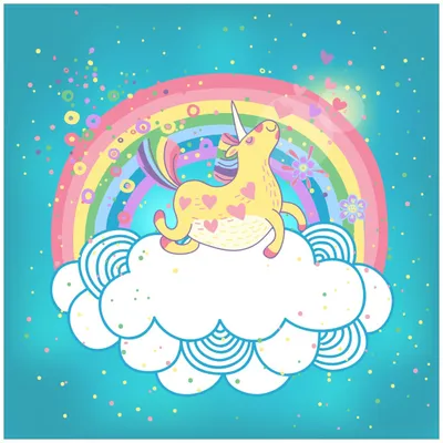 Produktbild von Wallario Möbeldesign -  Glasplatte, Schutzplatte mit Motiv - geeignet für Ikea Lack Tisch, Größe: 55 x 55 cm, Motiv: Lustiges Einhorn auf einer Wolke vor Regenbogen