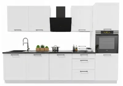 Obrázek produktu pro Kuchyňská linka 300 cm - Bílá matná - bez pracovní desky - horní a dolní skříňky - tiché dovírání Soft-Close - ADELE