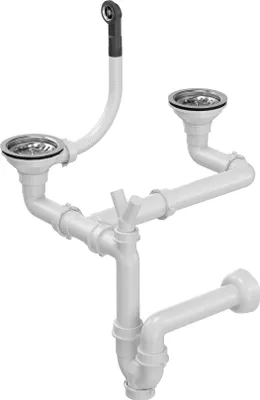 Produktbild von QUADRON Stopfenabfluss 3 1/2“ mit Zweikammer-Siphon - PVD-Stahl, platzsparend, ideal für Granitspülen, Farbe: Stahl, Der Zweikammer-Siphon Save Space