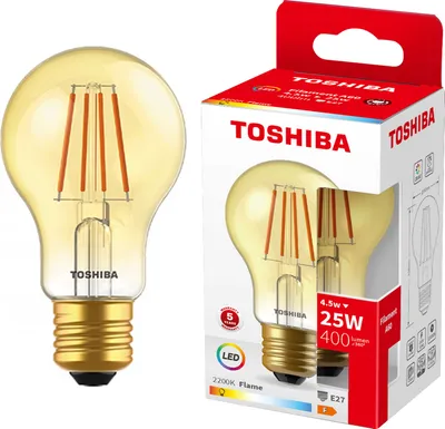 Zdjęcie produktu dla Żarówka LED E27 A60 4,5W = 25W 400lm 2200K Ciepła Filament Bursztynowa TOSHIBA