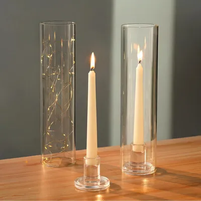 Immagine prodotto di Portacandele in vetro cilindrico, set di 2 pezzi, trasparente, altezza 30 cm, per candele cilindriche