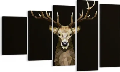 Produktbild von Bild auf Leinwand - Leinwandbild - 5 Teile - Geometrisch Hirsch Modern - 100x60cm - Wand Bild - Wanddeko - Wandbilder - Leinwanddruck - Bilder - Wanddekoration - Leinwand bilder - EG100x60-4215