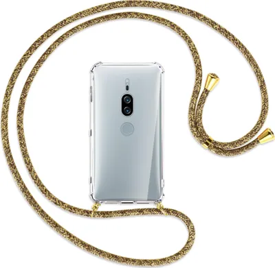 Produktbild von Handykette Backcover-Schutzhülle mit Band (Metall goldfarben) für Sony Xperia XZ2 Premium - braun+beige