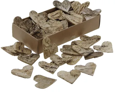 Immagine prodotto di 80 cuoricini in corteccia di betulla Ø 5 cm - decorazione sparsa, decorazione per matrimoni