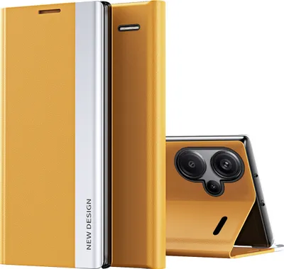 Produktbild von Hülle für Xiaomi Redmi Note 13 Pro+ Leder PolyurethanKlapphülle Schutzhülle mit Standfunktion Gelb