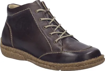 A single brown leather boot is shown against a white background.