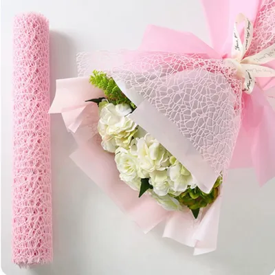 Productafbeelding van Inpakpapier 2 Rollen - Koreaanse Jacquard Net - Bloem Boeket - Geschenken - 50 cm x 5 Yard - Milieuvriendelijk Materiaal - Bloemverpakking