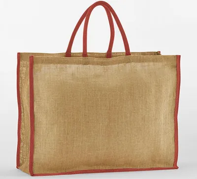Produktbild von Westford Mill W475 | Natural Starched Jute Market Shopper Einkaufstasche - Farbe: Natural/Orange Rust - Größe: 42,5 x 55,5 x 21 cm