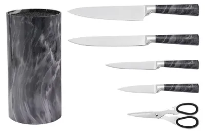 Produktbild von Haus Roland Küchenmesser-Set aus Edelstahl mit 4 Messern, Schere & Marmor-Messerblock, 6-teilig