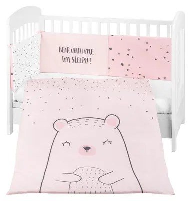Produktbild von Kikkaboo Babybettwäscheset Bär 3tlg Decke 135 x 95 cm Nestchen 180 x 35 cm Bezug rosa