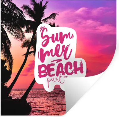 Produktbild von MuchoWow® Wandtattoo Wandsticker Wandaufkleber Sommer - Rosa - Palme - Sprichwörter 30x30 cm Selbstklebend und Repositionierbar - Repositionierbar - Wasser abweisend