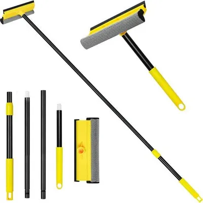 Produktbild von Famanu 2-in-1 Fensterreiniger mit Schwamm und doppelseitiger Klinge - Verlängerungsstange