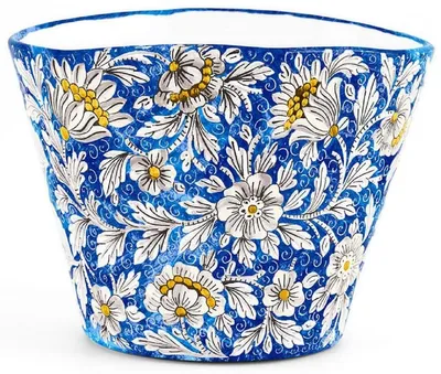 Produktbild von Casa Padrino Luxus Keramik Blumentopf Blau / Mehrfarbig Ø 27 x H. 20 cm - Runder handgefertigter & handbemalter Keramik Pflanzentopf - Luxus Qualität - Italy