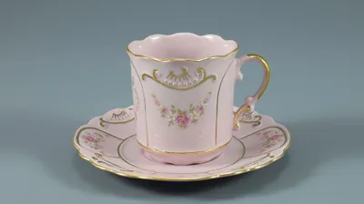 Produktbild von Nero, Kaffeetasse mit Untertasse, 0,15 l, rosa Porzellan, Blumen, Leander