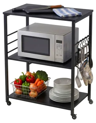 Obrázek produktu pro Relaxdays – kuchyňský vozík, 3 police, 6 S-háčků, V x Š x H: 89 x 60 x 40 cm, MDF a ocel, kuchyně, servírovací vozík, černý