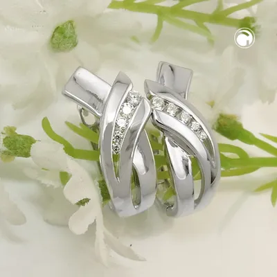 Produktbild von Creole 17x7mm Klappscharnier Zirkonias matt-glänzend rhodiniert Silber 925