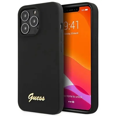 Obrázek produktu pro Pouzdro Guess Guhcp13Xlslmgbk Pro Iphone 13 Pro Max 6.7 Černo/Černý Pevný Obal Silikonové Zlaté Logo Script