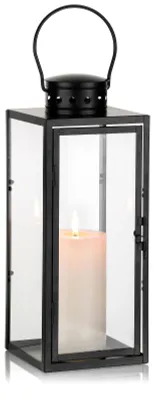 Kerzenlaterne Metall Glas 35 cm Schwarz für Innen & Außen