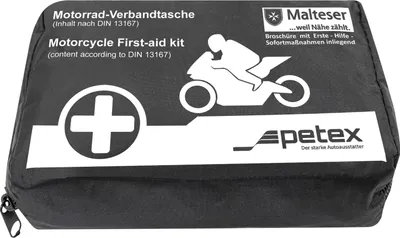 Produktbild von Motorrad Kraftrad Verbandtasche mit Inhalt nach DIN 13167, schwarz von PETEX