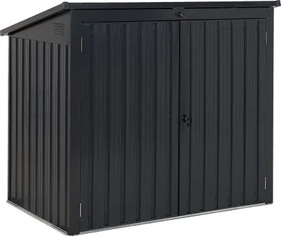 Produktbild von BELIANI Gerätehaus Graphitgrau Metall Stahl-Trapezblech 158 cm Abschließbar mit 2 Türen Pultdach Mülltonnenverkleidung Modern Garten Außenbereich