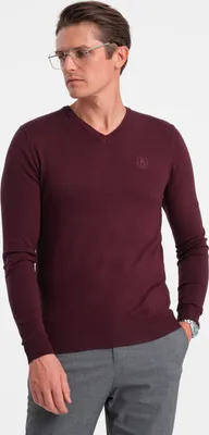 Obrázek produktu pro Ombre Clothing Pánský klasický svetr Launcebuz kaštanová XL