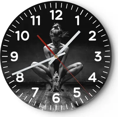 Produktbild von Wanduhr - Rund - Glasuhr - Tänzerin Frau Ballerina - 30x30cm - Schleichendes Uhrwerk - Lautlos - zum Aufhängen bereit - Dekoration Modern - Wanddekoration aus Glas - C4AR30x30-4925