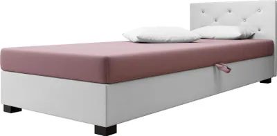 Produktbild von Pilloline Boxspringbett OLET 110x195 Komplett-Set mit Bonell Matratze, Polsterbett mit Bettkästen - Rosa/Weiß, SAWANA 61/WEIß
