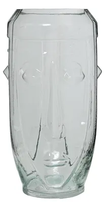 Produktbild von Tischvase mit einem Gesicht aus transparentem Glas, 14 x 14 x 28 cm