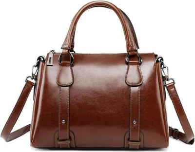 Produktbild von Damen Leder Handtasche Henkeltasche Umhängetasche Schultertasche in Kaffee Braun